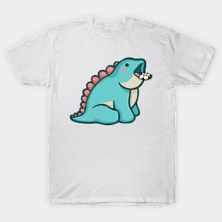 Cute stegosaurus giving flower, mlem, Dinosaur T-Shirt